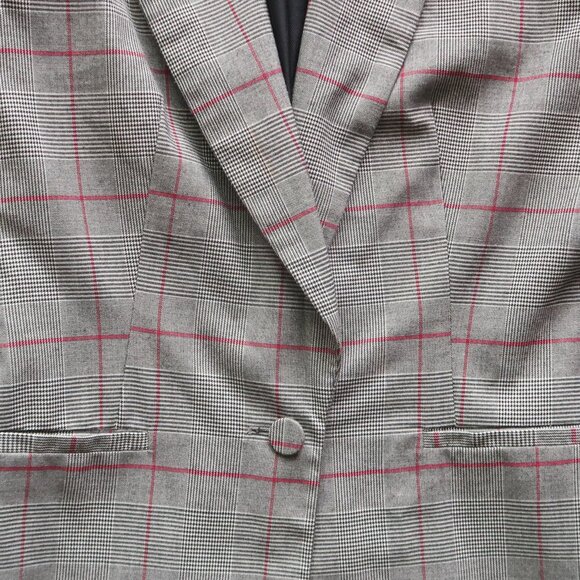Zara Gray Plaid Checkered Single-breasted Blazer Red Windowpane Classic Office M - Picture 10 of 14